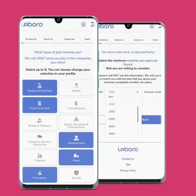 Creating your profile on Laboro mobile web app