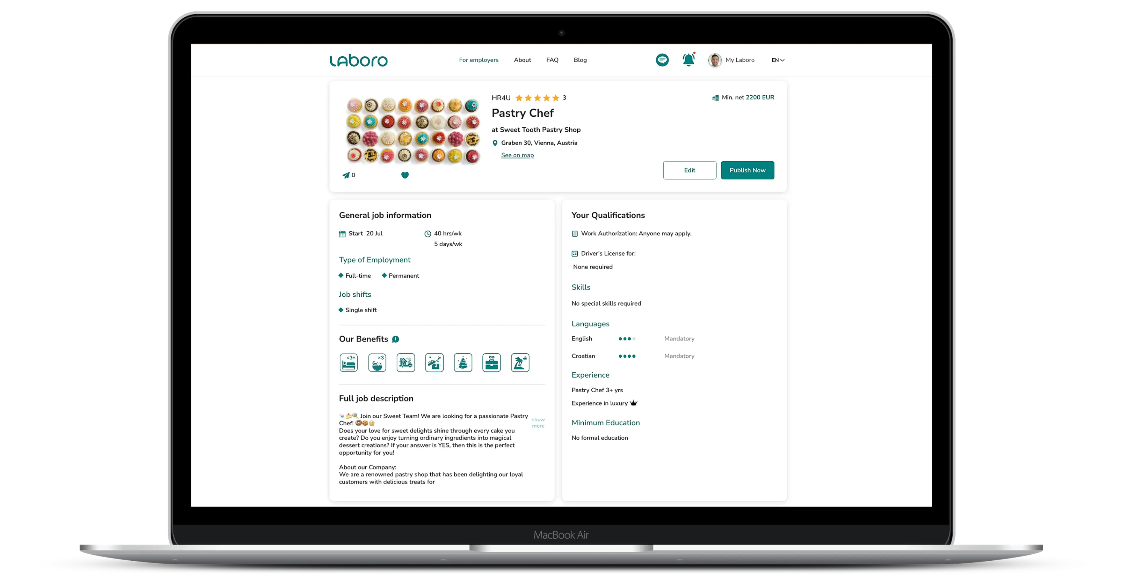 Job post on Laboro app